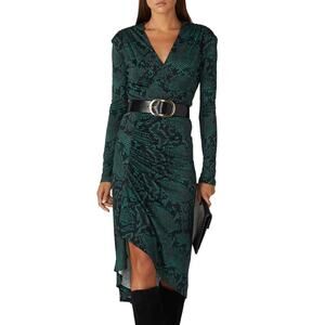 Atlein Python Ruched Midi Wrap Dress Green Size 2 Jersey Career Designer $350